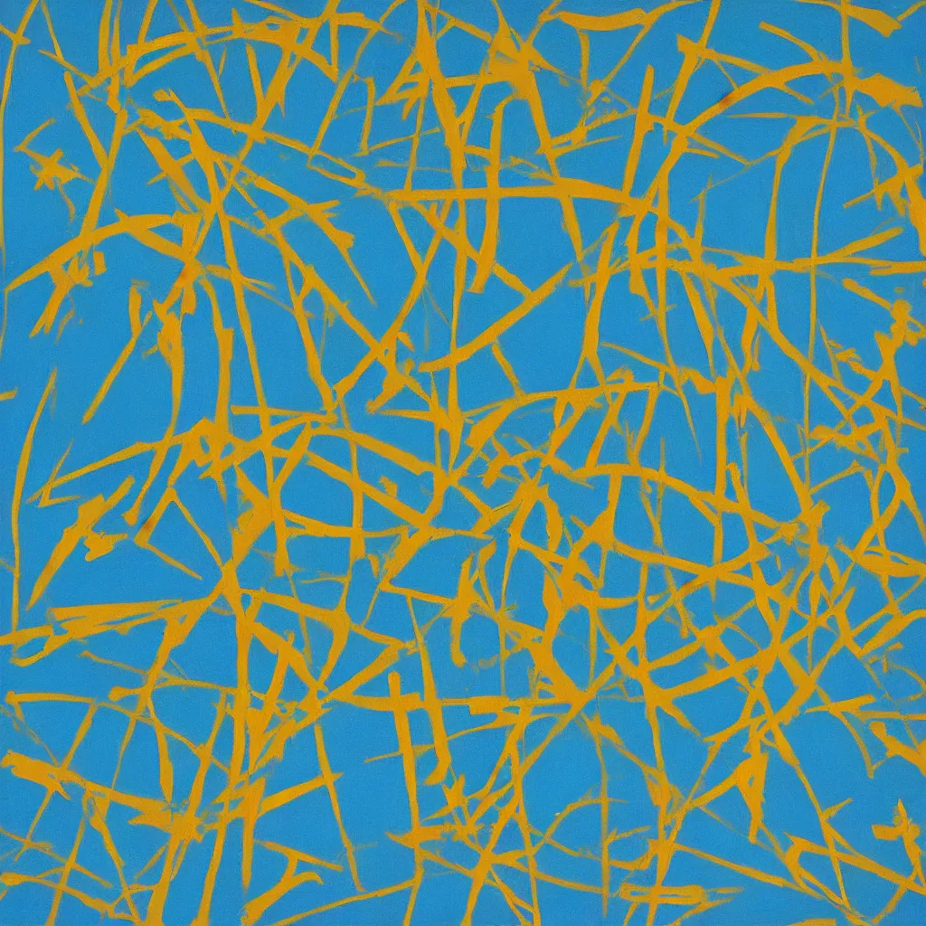 Image similar to a impasto oil painting of beautiful, symmetric pattern by andy warhol, blue color scheme, cyan colors, gold highlights, ultra high details, triade color scheme, golden ratio, symmetrie