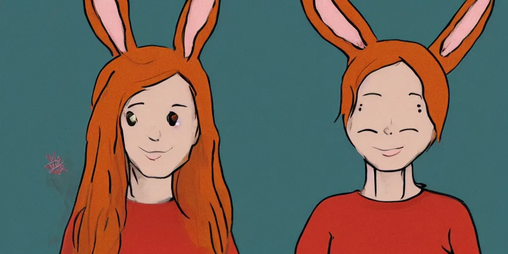 Image similar to women, ginger, cartoon, sweatshirt, concept art, concept art, bunny ears,