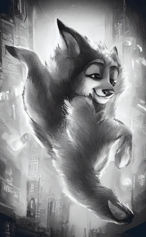 Image similar to “wolf in the style of zootopia in a dark room, trying to avoid lasers, cinematic, dramatic in the style of zootopia”