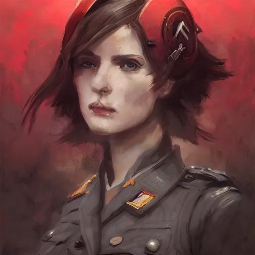 Prompt: portrait of a communist greta, epic, tragic, military art, fantasy, dieselpunk, hd shot, digital portrait, beautiful, artstation, comic style, by artgerm, guy denning, jakub rozalski, magali villeneuve and charlie bowater