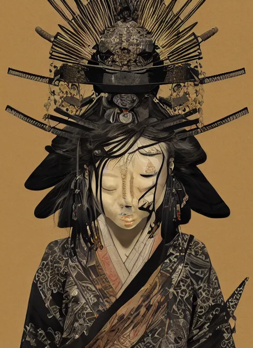 Prompt: Samurai goddess painting by Dan Hillier, trending on artstation, artstationHD, artstationHQ, 4k, 8k