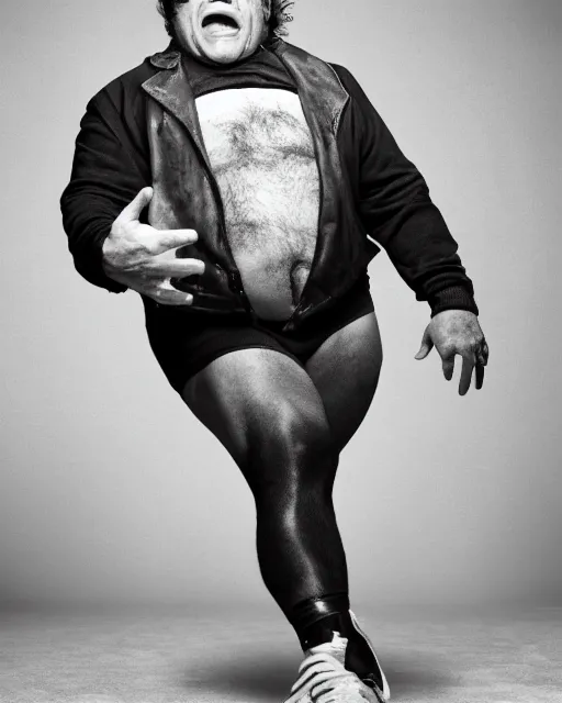 Image similar to portrait of danny devito as a professional wrestler. photographic, photography