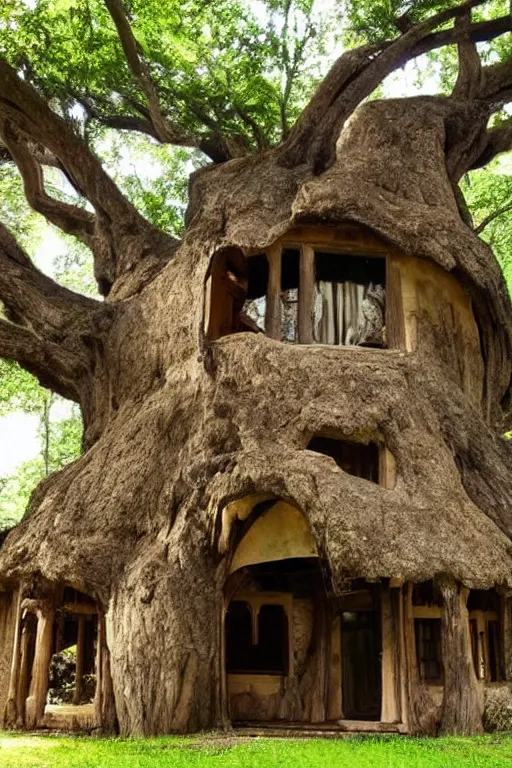 Image similar to a house carved in an ancient tree