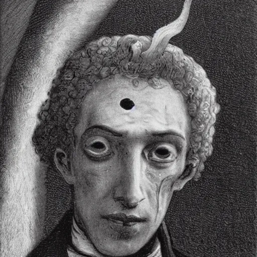 Image similar to alexander pushkin undead, painted by gustav dore