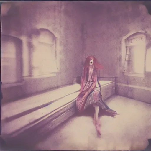 Image similar to surreal polaroid of dream of fashion shoot by andrei tarkovsky and stephen gammell, liminal space, photorealistic, high definition, technicolor, award - winning photography, masterpiece, amazing colors,