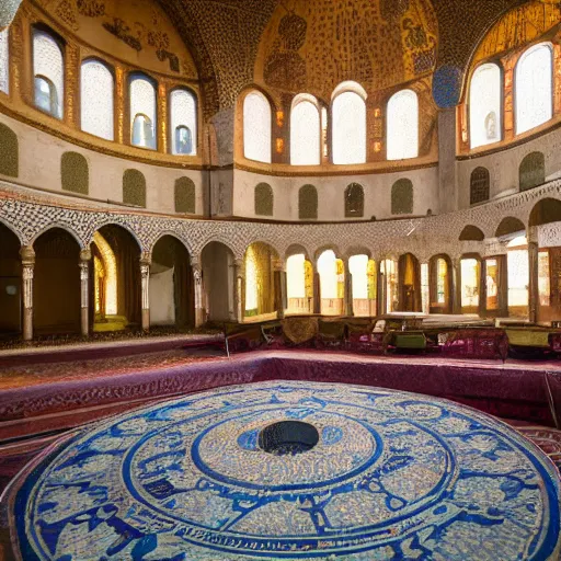 Prompt: a cinematic scene of Muslim scholars making a circle Hagia Sophia, anamorphic lens, bloom, halation, film, beautiful colors, ultra realistic, 8K , Alfonso Cuarın W- 1024