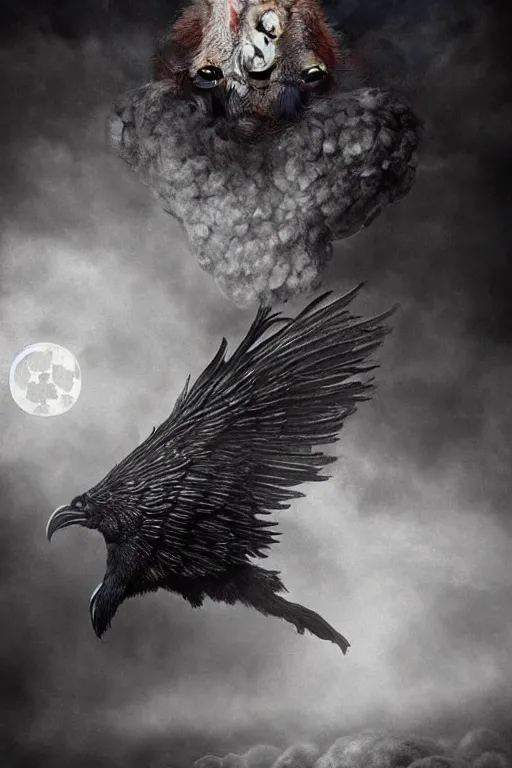 Image similar to Intricate stunning highly detailed surreal ravens by agostino arrivabene and Seb McKinnon, sculpture, ultra realistic, Horror vacui, full moon, thick swirling smoke tornado, fire embers, trending on artstation