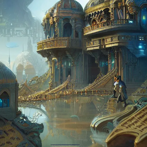 Prompt: ultra realistic illustration of cyborg donald duck, intricate, futuristic persian palace, elegant, alien, highly detailed, digital painting, artstation, concept art, smooth, sharp focus, illustration, art by artgerm and greg rutkowski and alphonse mucha