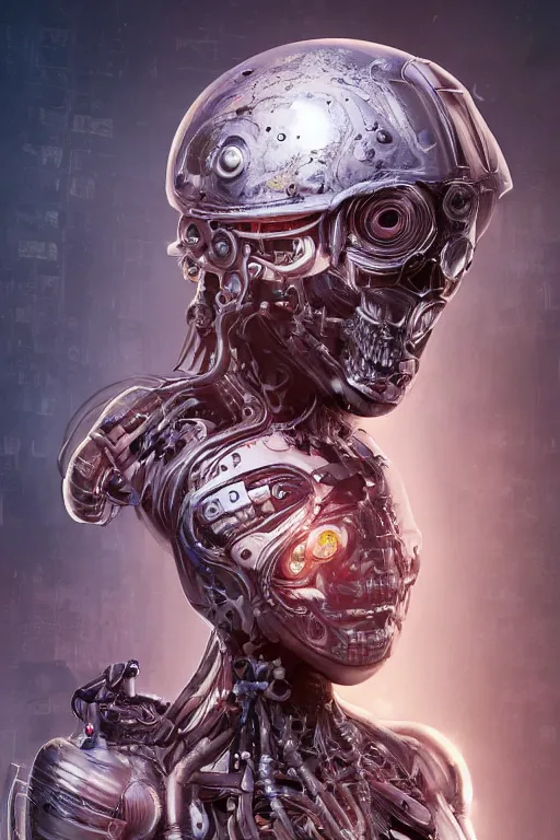 Image similar to a girl in a closed helmet in a biopunk costume consisting of swollen muscles, tendons, bones joints, protruding pistons. masterpiece 4k digital illustration by Scott M. Fischer, award winning, Artstation, Akira aesthetic, black background, intricate details, realistic, Hyperdetailed, 8k resolution