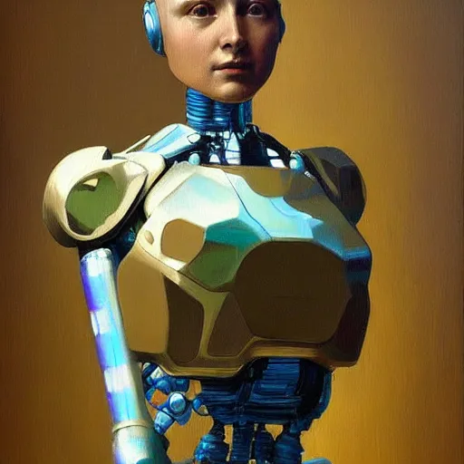 Image similar to artificial intelligence powered robot, ultra-realistic in the colourful style of leonardo da vinci artstation hd oil painting and edward hooper, renaissance painting deviant artstation iridescent