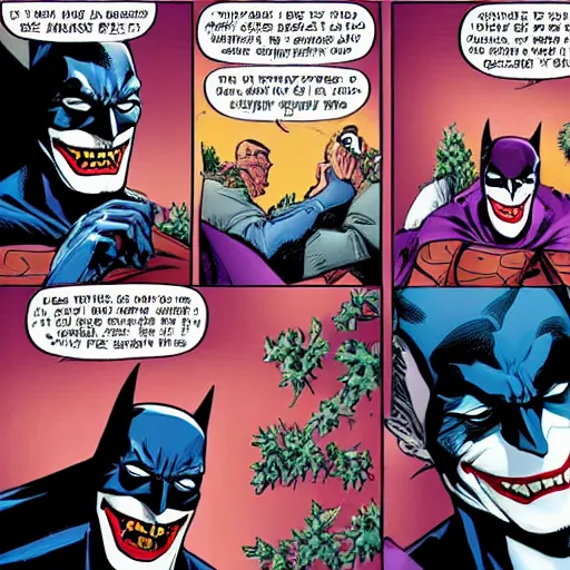 Prompt: batman and joker sharing a nice tin of beans