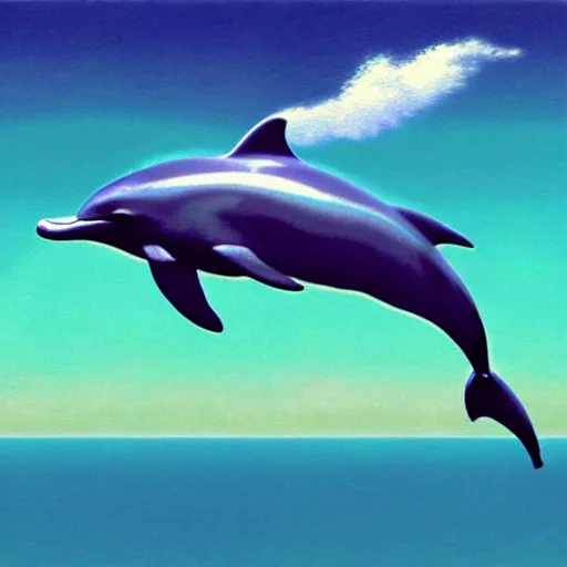 Image similar to a dolphin jumping in the air over the ocean, a hologram by rene magritte, cgsociety, computer art, seapunk, vaporwave, chillwave