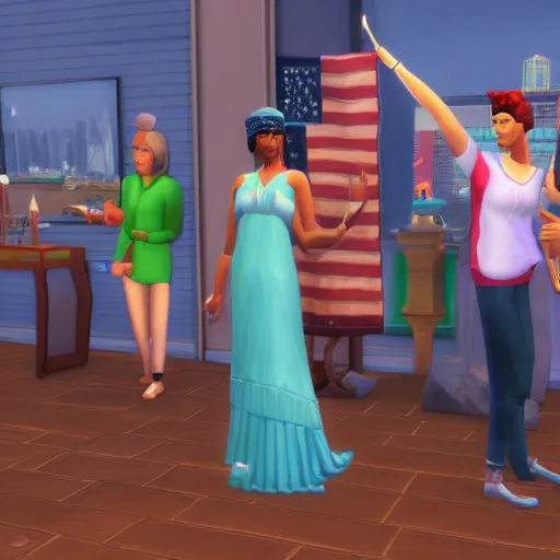 Image similar to Lady Liberty as a playable character in The Sims 4