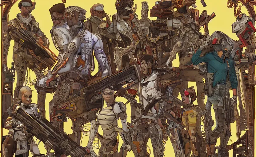 Image similar to bones technology and strange craft, borderlands, by jc leyendeker, mucha, moebius, highly detailed, clean, cel - shaded,