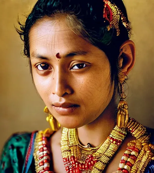 Prompt: vintage_closeup portrait_photo_of_a_stunningly beautiful_nepalese_woman with amazing shiny eyes, hyper detailed by Annie Leibovitz