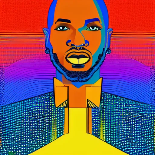Image similar to a portrait of a beautiful african man, in retro colors, synthwave style, 2 d digital vector art