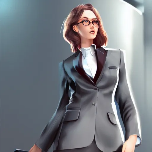 Image similar to a woman wearing a business suit, highly detailed, digital painting, artstation, concept art, smooth, sharp focus, illustration