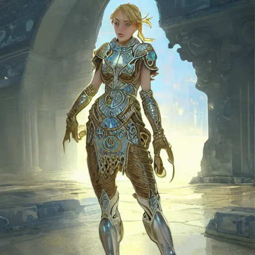 Image similar to portrait knights of Zodiac girl, silver and ice color reflected armor, in ruined Agora of Athens, ssci-fi, fantasy, intricate, very very beautiful, elegant, golden light, highly detailed, digital painting, artstation, concept art, smooth, sharp focus, illustration, art by tian zi and WLOP and alphonse mucha