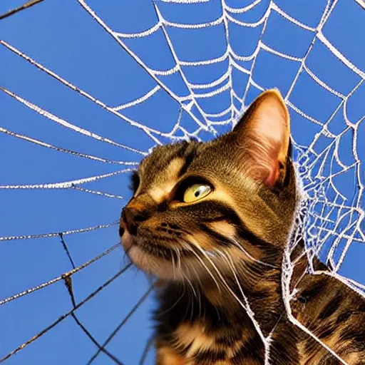 Prompt: a cat stuck in a spider web