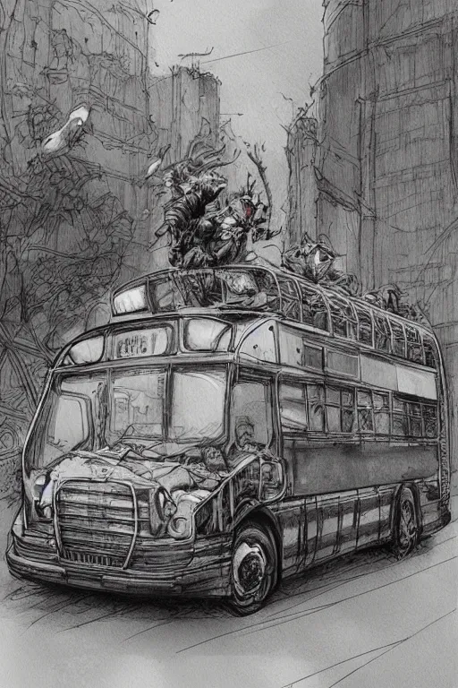 Image similar to bus illustration by jean baptiste monge trending on artstation