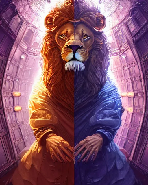 Prompt: anthropomorphic art of a timelord lion inside tardis, victorian inspired clothing by artgerm, victo ngai, ryohei hase, artstation. fractal papersand books. highly detailed digital painting, smooth, global illumination, fantasy art by greg rutkowsky, karl spitzweg, doctor who