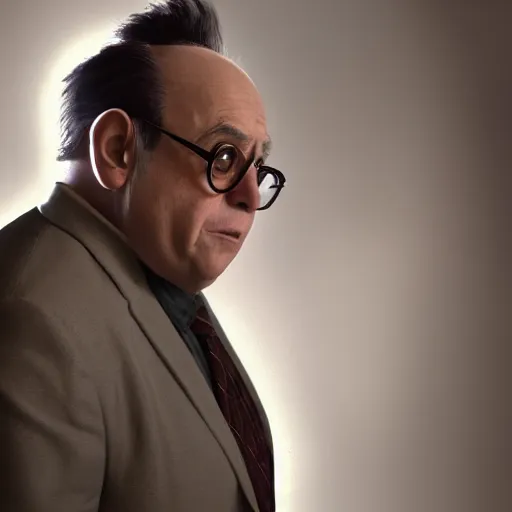 Image similar to hyperrealistic film still of danny devito as ace ventura pet detective in miami, stunning 3 d render, inspired by istvan sandorfi & greg rutkowski & unreal engine, perfect symmetry, dim volumetric cinematic lighting, 8 k octane comprehensive render, extremely hyper - detailed, incredibly lifelike attributes, intricate, real flesh texture, masterpiece, artstation, stunning,