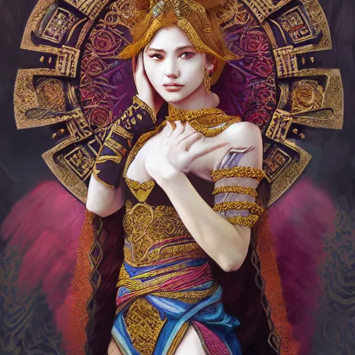 Prompt: portrait of Hello Kitty in ancient Java, D&D, MtG art,fantasy, intricate, elegant, highly detailed, digital painting, artstation, concept art, smooth, sharp focus, illustration, art by artgerm and greg rutkowski and alphonse mucha