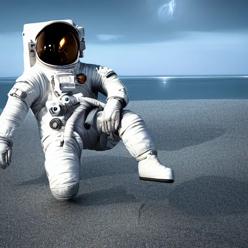 Image similar to an astronaut relaxing on the beach, dramatic lighting, cinematic, extremly high detail, photorealistic, cinematic lighting, nasa footage