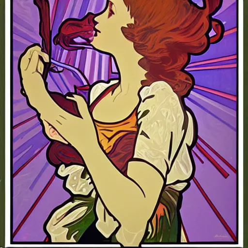 Prompt: balloon pop art in the style of alphonse mucha