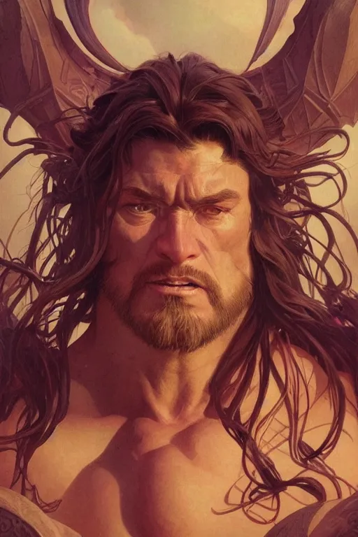 Prompt: hulking herculean ogre jesus christ, masterpiece, intricate, elegant, highly detailed, digital painting, artstation, concept art, smooth, sharp focus, illustration, art by artgerm and greg rutkowski and alphonse mucha and uang guangjian and gil elvgren and sachin teng, symmetry!!