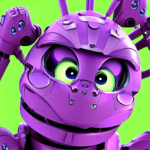 Image similar to very cute purple robototechnic dragon looking at camera, Disney, epic, digital art