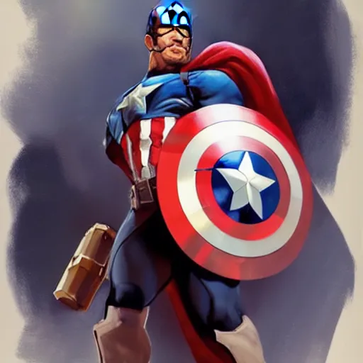 Image similar to greg manchess portrait painting of captain america as overwatch character, totally whack, medium shot, asymmetrical, profile picture, organic painting, sunny day, matte painting, bold shapes, hard edges, street art, trending on artstation, by huang guangjian and gil elvgren and sachin teng