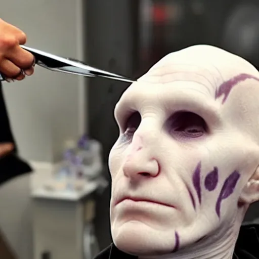 Image similar to Voldemort getting a haircut