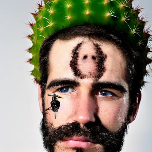 Prompt: cactus grown on man's face instead of beards, 5 0 mm