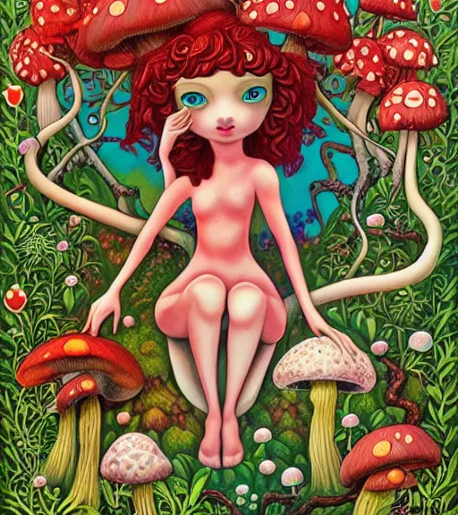 Image similar to Mushroom dryad by Jeremiah Ketner and Hiroyuki Mitsume-Takahashi and Goro Fujita and Mark Ryden