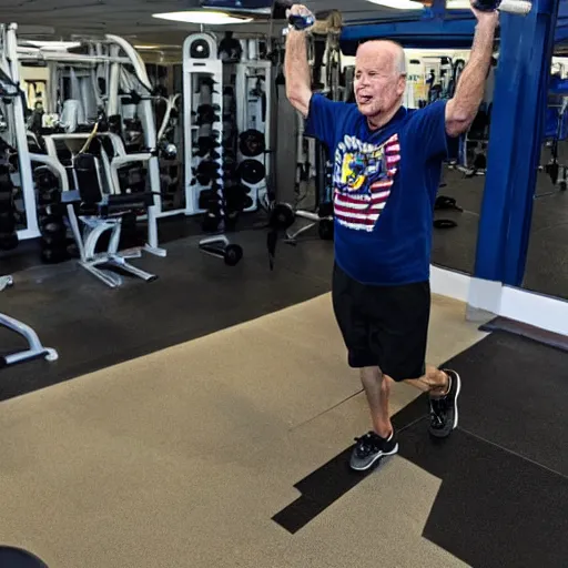 Image similar to joe biden doing weights, in the gym