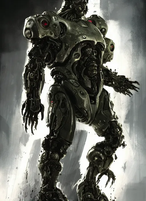 Image similar to cary - hiroyuki tagawa as victor stone, full body concept, cyborg, borg, strogg, face of a man, terminator, flesh, quake strogg, doom demon, wolfenstein, monstrous, powerful, symmetry, symmetrical, concept art by ruan jia and greg rutkowski