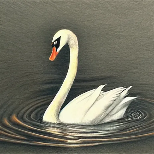 Image similar to Colored pencil art , Swan swimming in the pon, highly detailed, artstation, MasterPiece, Award-Winning, Caran d'Ache Luminance