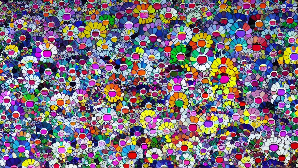 Prompt: party at midnight, bay area, peyote colors, by takashi murakami
