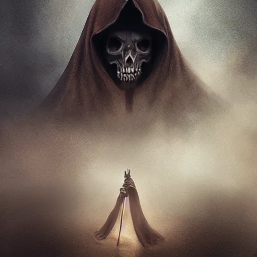 Image similar to menacing grim reaper portrait, showing a sand clock running out of time, mysterious atmospheric lighting, painted, intricate, volumetric lighting, beautiful, rich deep colours masterpiece, golden hour, sharp focus, ultra detailed, by leesha hannigan, ross tran, thierry doizon, kai carpenter, ignacio fernandez rios