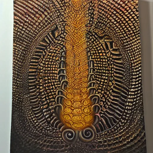 Prompt: naga serpent god airbrush painting, honeycomb structure, highly detailed, intricate, beautiful craftsmanship, famous artist,