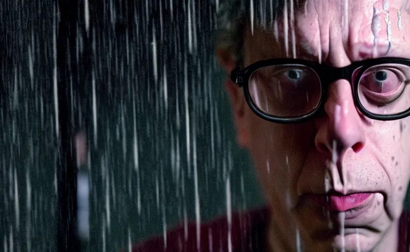 Image similar to cinestill 5 0 d candid photographic portrait by david cronenberg of todd solondz, modern cyberpunk moody emotional cinematic, closeup, pouring rain menacing lights shadows, 8 k, hd, high resolution, 3 5 mm, f / 3 2, ultra realistic faces, ex machina