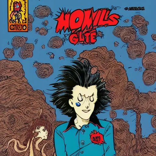 Prompt: a goth guy with wild hair, in the style of archie comics (1963), artstation, HQ scan, by geof darrow and moebius, geof darrow art, moebius art