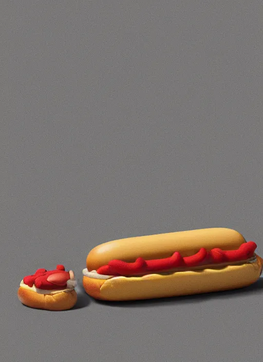 Image similar to plastic cat in form of hotdog, photorealism, canon r 3, symmetry, octane render, unreal engine, dramatic lights, professional studio photo