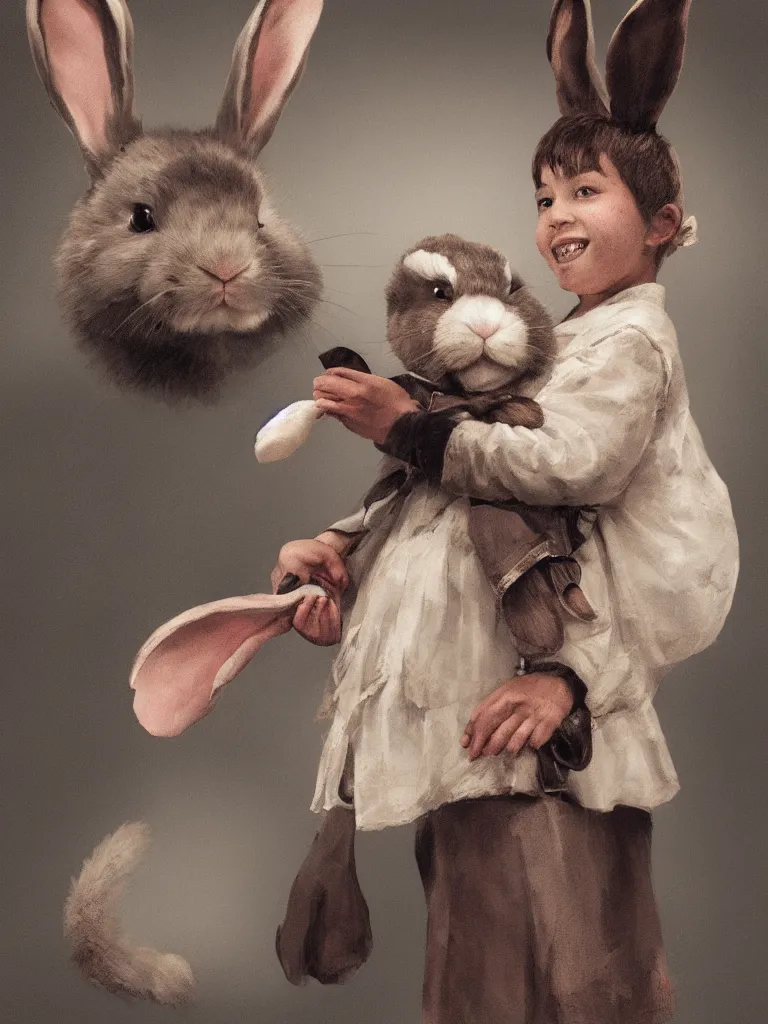 Image similar to child with bunny rabbit mask by disney concept artists, blunt borders, rule of thirds