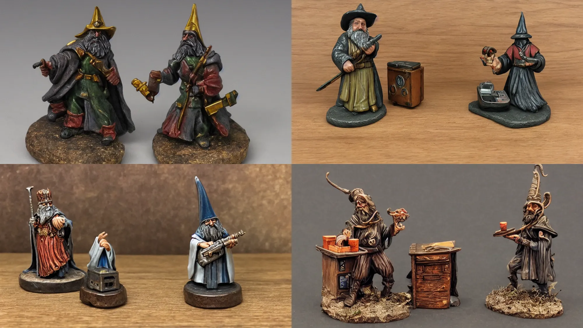 Prompt: wizard with radio box, tabletop miniature