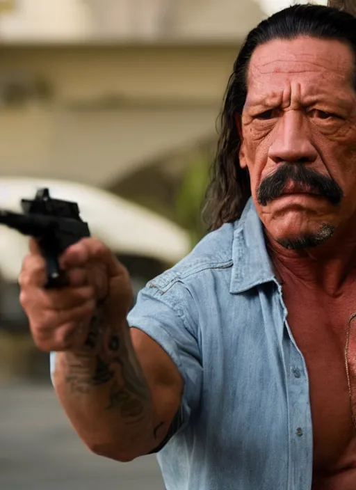 Prompt: film still of Danny Trejo as Martin Riggs in Lethal Weapon, 4k