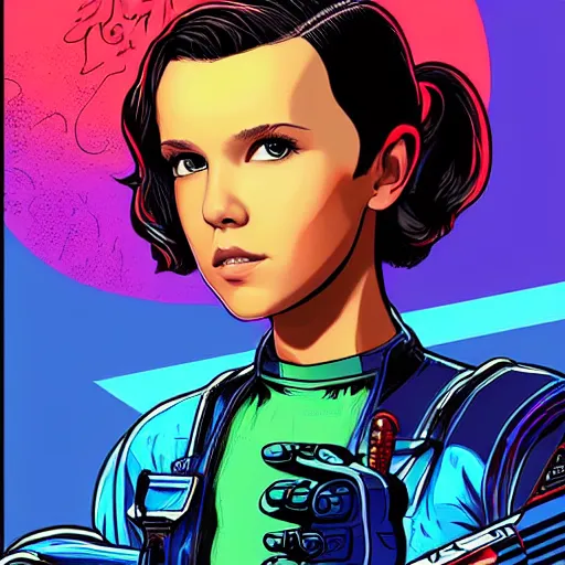 Prompt: Millie Bobby Brown in Cyberpunk 2077 by Butcher Billy, by RossDraws
