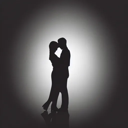 Prompt: a woman and man apart, silhouette, album art, melancholic,