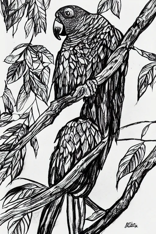 Image similar to parrot ink drawing